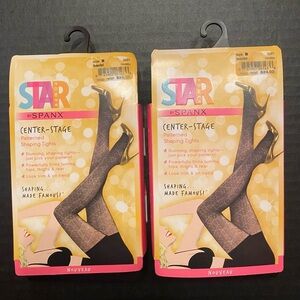Star Power By Spanx 2 Pair Enter - Stage Patterned Shaping Tights Nouveau Size B